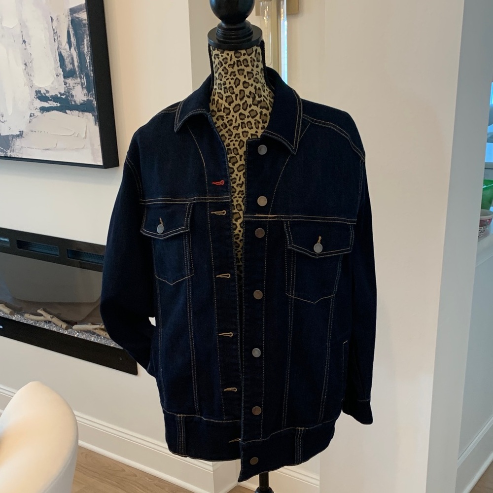 Peace Love World Oversized Dark Blue Denim Jacket